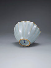 Load image into Gallery viewer, Pair of Matching 100ml Flower Azure Ruyao Teacups 天青汝窑荷叶边对杯