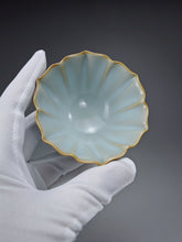 Load image into Gallery viewer, Pair of Matching 100ml Flower Azure Ruyao Teacups 天青汝窑荷叶边对杯