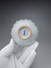Load image into Gallery viewer, Pair of Matching 100ml Flower Azure Ruyao Teacups 天青汝窑荷叶边对杯