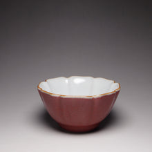 Load image into Gallery viewer, 100ml Red Ruyao Hibiscus Teacup 汝窑霁红葵口杯
