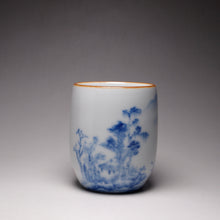 Load image into Gallery viewer, 100ml Hand Painted Qinghua Landscape Moon White Ruyao Fragrance Teacup 汝窑月白青花直立杯