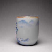 Load image into Gallery viewer, 100ml Hand Painted Qinghua Landscape Moon White Ruyao Fragrance Teacup 汝窑月白青花直立杯