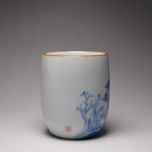 Load image into Gallery viewer, 100ml Hand Painted Qinghua Landscape Moon White Ruyao Fragrance Teacup 汝窑月白青花直立杯