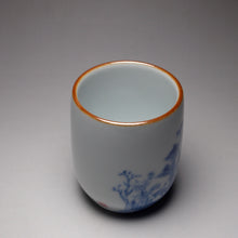 Load image into Gallery viewer, 100ml Hand Painted Qinghua Landscape Moon White Ruyao Fragrance Teacup 汝窑月白青花直立杯