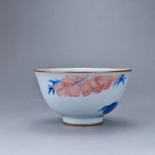 Load image into Gallery viewer, 110ml Qinghua and Youlihong Bird Moon White Ruyao Yashou Teacup 青花釉里红花鸟月白汝窑压手杯
