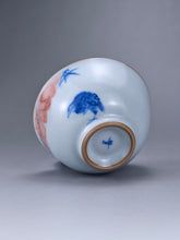 Load image into Gallery viewer, 110ml Qinghua and Youlihong Bird Moon White Ruyao Yashou Teacup 青花釉里红花鸟月白汝窑压手杯