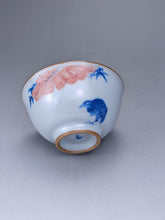 Load image into Gallery viewer, 110ml Qinghua and Youlihong Bird Moon White Ruyao Yashou Teacup 青花釉里红花鸟月白汝窑压手杯