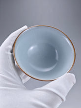 Load image into Gallery viewer, 110ml Qinghua and Youlihong Bird Moon White Ruyao Yashou Teacup 青花釉里红花鸟月白汝窑压手杯