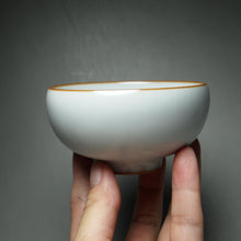 Load image into Gallery viewer, 110ml Hand Painted Goldfish Moon White Ruyao Teacup 汝窑月白金鱼杯