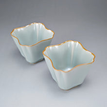 Load image into Gallery viewer, Pair of Matching 110ml Tulip Ruyao Teacups 天青汝窑郁金香杯组