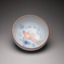 Load image into Gallery viewer, 110ml Hand Painted Goldfish Moon White Ruyao Teacup 汝窑月白金鱼杯