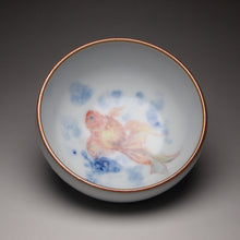 Load image into Gallery viewer, 110ml Hand Painted Goldfish Moon White Ruyao Teacup 汝窑月白金鱼杯
