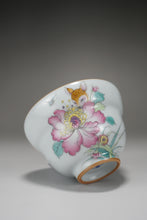 Load image into Gallery viewer, Fencai Hand Painted Flower and Deer Moon White Ruyao Teacup 粉彩花鹿杯 115ml