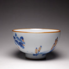 Load image into Gallery viewer, 115ml Qinghua Two Ducks Moon White Ruyao Teacup 青花汝窑芦苇双鸭杯