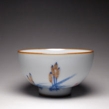 Load image into Gallery viewer, 115ml Qinghua Two Ducks Moon White Ruyao Teacup 青花汝窑芦苇双鸭杯