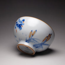 Load image into Gallery viewer, 115ml Qinghua Two Ducks Moon White Ruyao Teacup 青花汝窑芦苇双鸭杯
