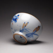 Load image into Gallery viewer, 115ml Qinghua Two Ducks Moon White Ruyao Teacup 青花汝窑芦苇双鸭杯