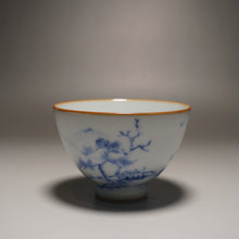 Load image into Gallery viewer, 120ml Qinghua Fishing Boat Moon White Ruyao Teacup 月白汝窑渔舟杯