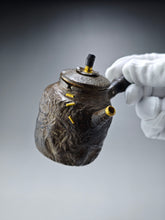 Load image into Gallery viewer, 999 Pure Silver Wabi Sabi Meteorite Series with Gold Plating by Master Hong JinHong 全手工纯银999洪金鸿制大师银侧把壶 175ml
