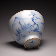 Load image into Gallery viewer, 130ml Qinghua Landscape Moon White Ruyao Chicken Heart Teacup 汝窑月白山水鸡心杯