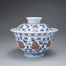Load image into Gallery viewer, Qinghua Youlihong Fanggu Jingdezhen Porcelain Gaiwan 青花釉里红缠枝花卉盖碗