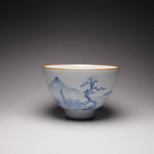 Load image into Gallery viewer, 130ml Qinghua Landscape Moon White Ruyao Chicken Heart Teacup 汝窑月白山水鸡心杯