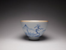 Load image into Gallery viewer, 130ml Qinghua Landscape Moon White Ruyao Chicken Heart Teacup 汝窑月白山水鸡心杯