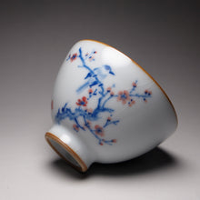 Load image into Gallery viewer, 130ml Qinghua Bird on Plum Blossom Tree Moon White Ruyao Chicken Heart Teacup 汝窑月白喜上眉梢鸡心杯