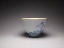 Load image into Gallery viewer, 130ml Qinghua Landscape Moon White Ruyao Chicken Heart Teacup 汝窑月白山水鸡心杯