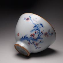 Load image into Gallery viewer, 130ml Qinghua Bird on Plum Blossom Tree Moon White Ruyao Chicken Heart Teacup 汝窑月白喜上眉梢鸡心杯