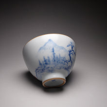 Load image into Gallery viewer, 130ml Qinghua Landscape Moon White Ruyao Chicken Heart Teacup 汝窑月白山水鸡心杯