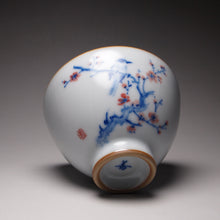 Load image into Gallery viewer, 130ml Qinghua Bird on Plum Blossom Tree Moon White Ruyao Chicken Heart Teacup 汝窑月白喜上眉梢鸡心杯