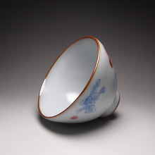 Load image into Gallery viewer, 135ml Hand Painted Double Goldfish Moon White Ruyao Chicken Heart Teacup 汝窑月白双鱼杯