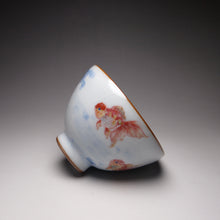 Load image into Gallery viewer, 135ml Hand Painted Double Goldfish Moon White Ruyao Chicken Heart Teacup 汝窑月白双鱼杯