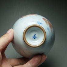 Load image into Gallery viewer, 135ml Hand Painted Double Goldfish Moon White Ruyao Chicken Heart Teacup 汝窑月白双鱼杯