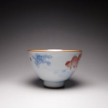 Load image into Gallery viewer, 135ml Hand Painted Double Goldfish Moon White Ruyao Chicken Heart Teacup 汝窑月白双鱼杯