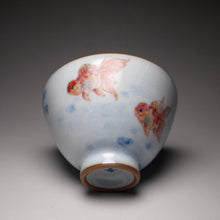 Load image into Gallery viewer, 135ml Hand Painted Double Goldfish Moon White Ruyao Chicken Heart Teacup 汝窑月白双鱼杯