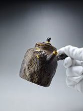 Load image into Gallery viewer, 999 Pure Silver Wabi Sabi Meteorite Series with Gold Plating by Master Hong JinHong 全手工纯银999洪金鸿制大师银侧把壶 175ml
