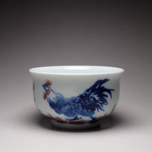 Load image into Gallery viewer, Qinghua Youlihong Jingdezhen Porcelain Teacup with Chicken Motif 青花釉里红束口杯 150ml