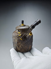 Load image into Gallery viewer, 999 Pure Silver Wabi Sabi Meteorite Series with Gold Plating by Master Hong JinHong 全手工纯银999洪金鸿制大师银侧把壶 175ml