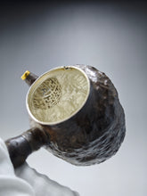 Load image into Gallery viewer, 999 Pure Silver Wabi Sabi Meteorite Series with Gold Plating by Master Hong JinHong 全手工纯银999洪金鸿制大师银侧把壶 175ml