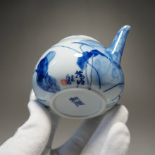 Load image into Gallery viewer, Qinghua Lotus and Fish Jingdezhen Fine Porcelain Teapot by Master KuangShi 青花手绘匡石作梨形壶 180ml