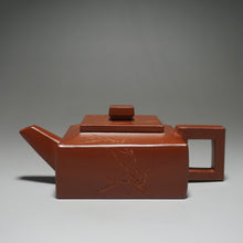 Load image into Gallery viewer, Fully Handmade Zhuni Dahongpao Fangshanyishi square teapot with carving by Wang Yujuan 全手工朱泥大红袍方山逸士带刻绘王玉娟制 180ml