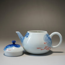 Load image into Gallery viewer, Qinghua Minnows under the Lotus Jingdezhen Fine Porcelain Teapot by Master KuangShi 青花手绘匡石作梨形壶 180ml