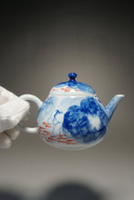Load image into Gallery viewer, Qinghua Minnows under the Lotus Jingdezhen Fine Porcelain Teapot by Master KuangShi 青花手绘匡石作梨形壶 180ml
