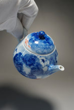 Load image into Gallery viewer, Qinghua Minnows under the Lotus Jingdezhen Fine Porcelain Teapot by Master KuangShi 青花手绘匡石作梨形壶 180ml