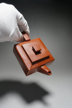 Load image into Gallery viewer, Fully Handmade Zhuni Dahongpao Fangshanyishi square teapot with carving by Wang Yujuan 全手工朱泥大红袍方山逸士带刻绘王玉娟制 180ml