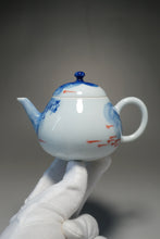 Load image into Gallery viewer, Qinghua Minnows under the Lotus Jingdezhen Fine Porcelain Teapot by Master KuangShi 青花手绘匡石作梨形壶 180ml