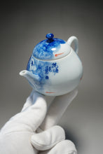 Load image into Gallery viewer, Qinghua Minnows under the Lotus Jingdezhen Fine Porcelain Teapot by Master KuangShi 青花手绘匡石作梨形壶 180ml