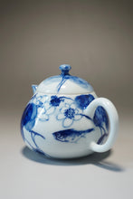 Load image into Gallery viewer, Qinghua Lotus and Fish Jingdezhen Fine Porcelain Teapot by Master KuangShi 青花手绘匡石作梨形壶 180ml